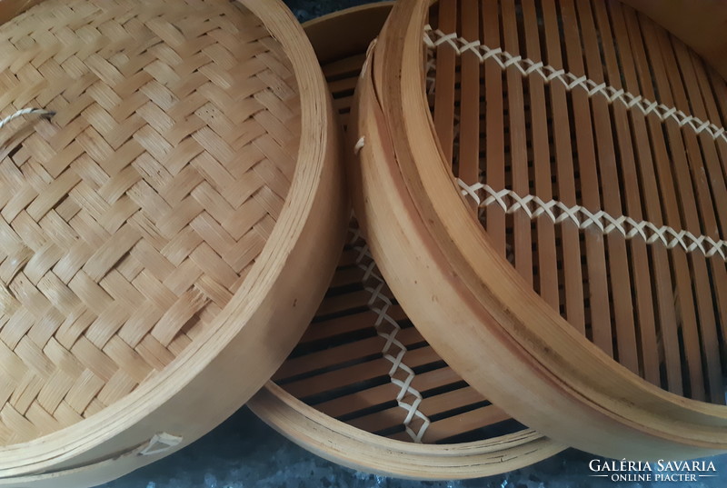 Chinese bamboo steaming bowl 3 pieces