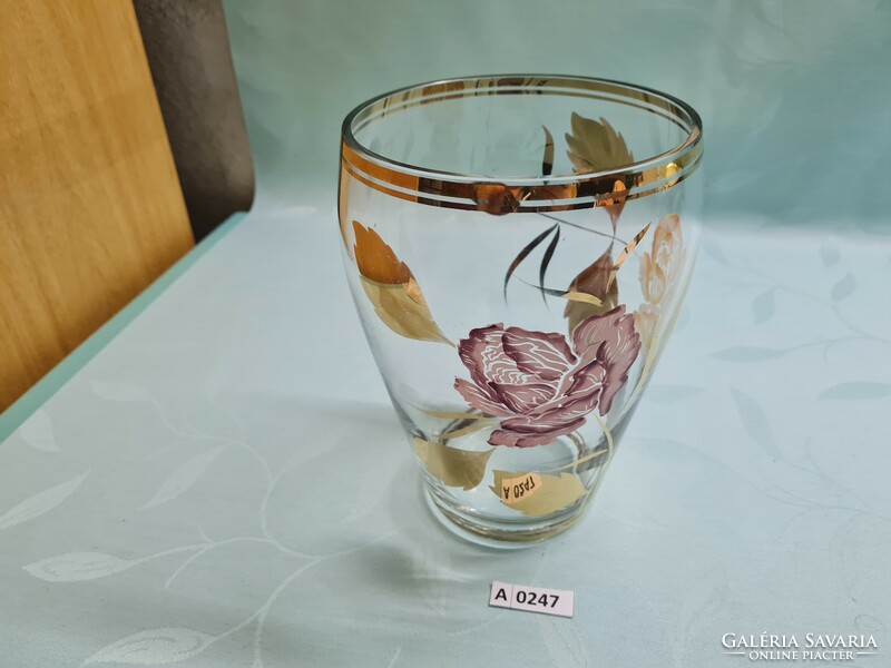 A0247 Üveg virágmintás váza  21 cm