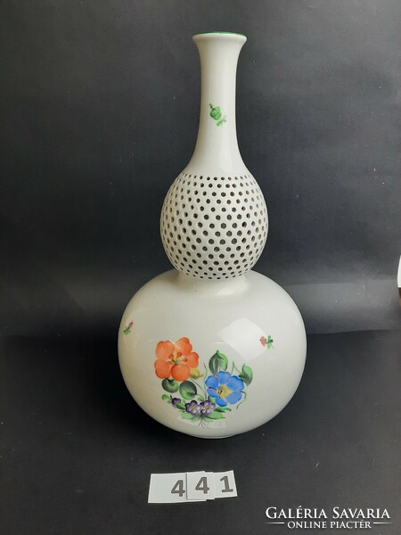 Óriási /40 cm/  magas Herendi Tertia palack alakú áttört nyakú virágmintés váza /441/