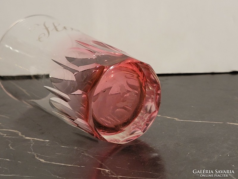 1930 Old polished crimson pickling glass with Ilona inscription 10cm -- crimson pink crystal with name inscription