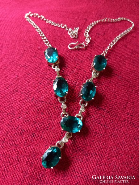 Silver necklace with blue topaz lab stone!! A real specialty!
