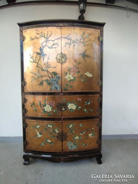 Antique Chinese furniture painted plant bird motif large gold lacquer 6 door wardrobe 726 6861