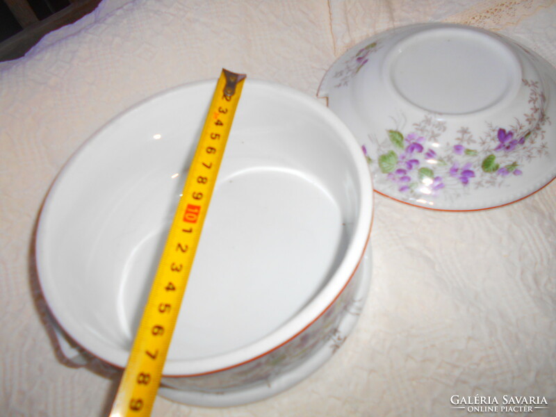 Antique violet-patterned food container with lid