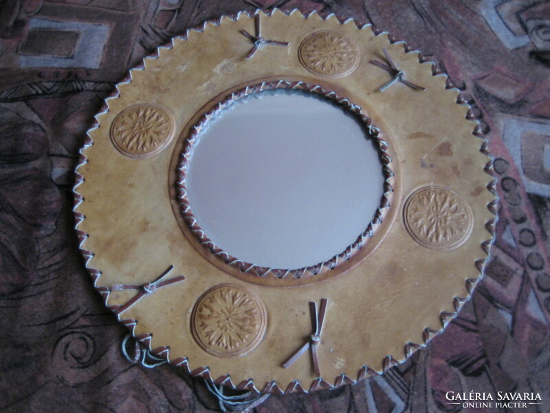Antique leather framed mirror