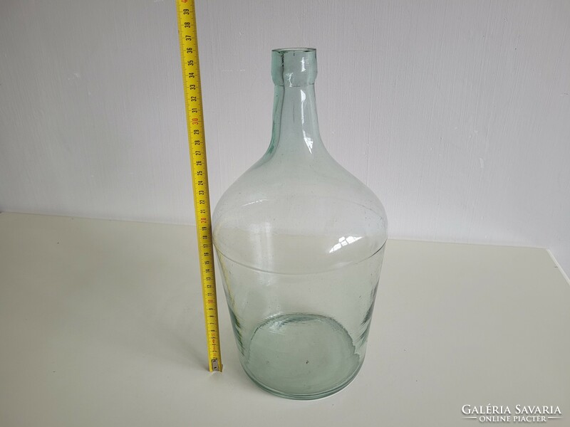 Old large size 5 liter turquoise green huta glass glass bottle with conical bottom balloon bottle decoration