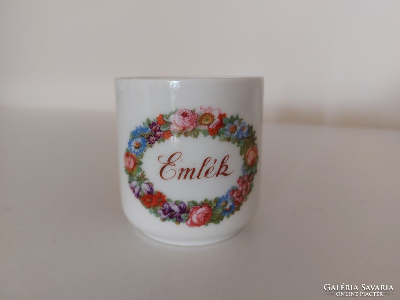 Régi Zsolnay porcelán csésze Emlék feliratos rózsás kis bögre rózsa mintás