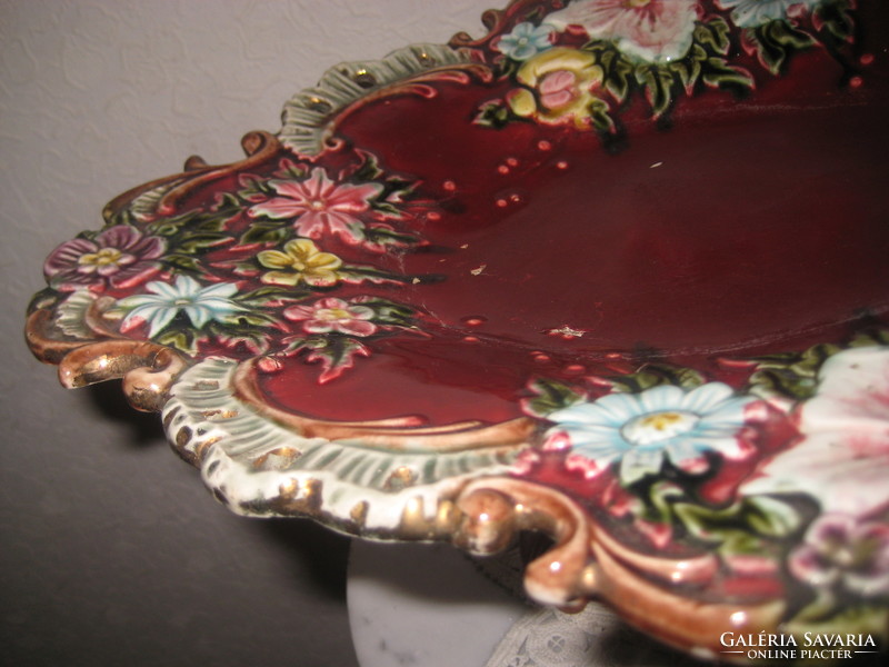 Eichwald, oval fruit bowl, richly decorated, beautiful majolica object, 36 x 28 cm