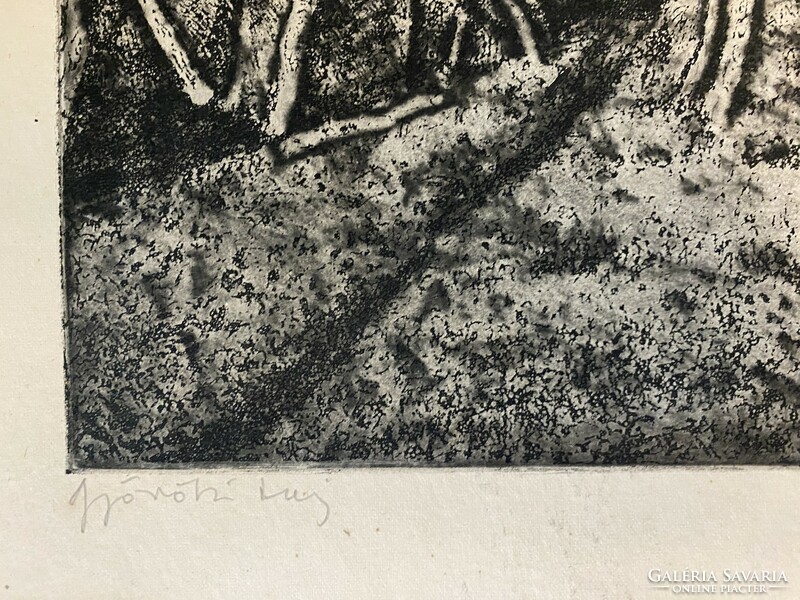István Imre: landscape of Györö - etching