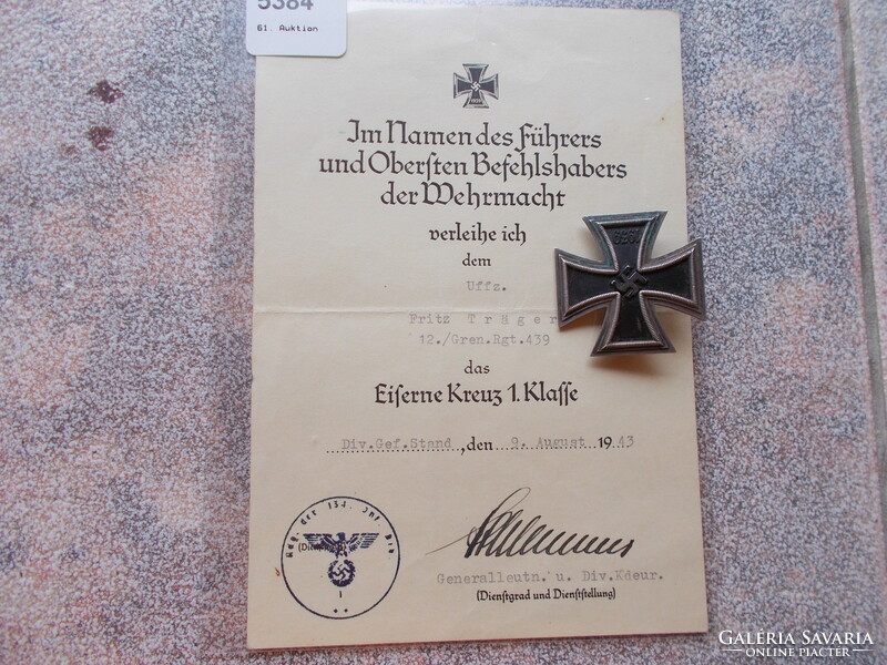 Ww2, iron cross i. Class mit tanusitvány certificate