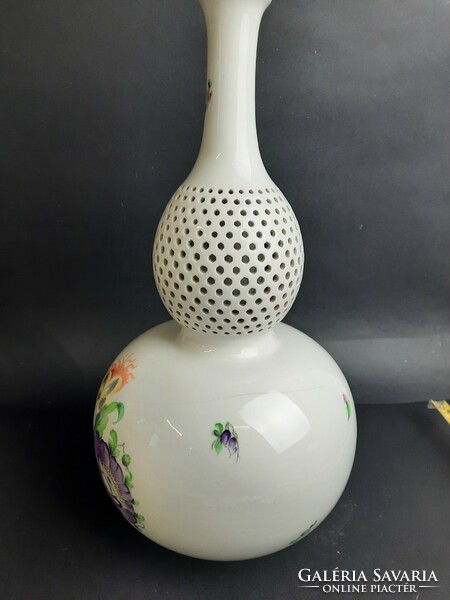 A huge /40 cm/ tall Herend tertia bottle-shaped vase with an openwork neck is cracked! /441/