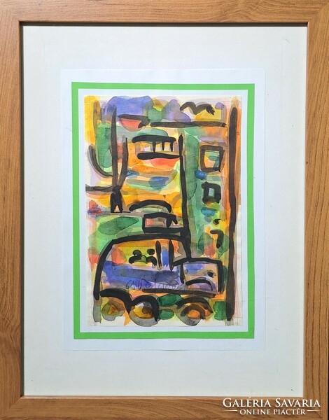 Miklós Németh (1934-2012) watercolor with frame