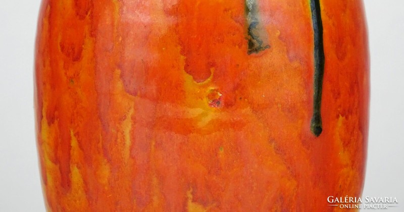 1M044 Mid century narancs mázas iparművészeti kerámia váza 15.5 cm