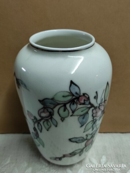 Antik Lux márka forgalmazó ismeretlen jelzésű porcelán váza körben gyönyörű virágzó faág mintával
