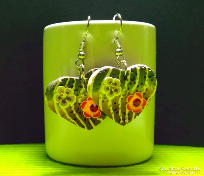 Cheerful, colorful, spring-like polymer clay heart earrings 381