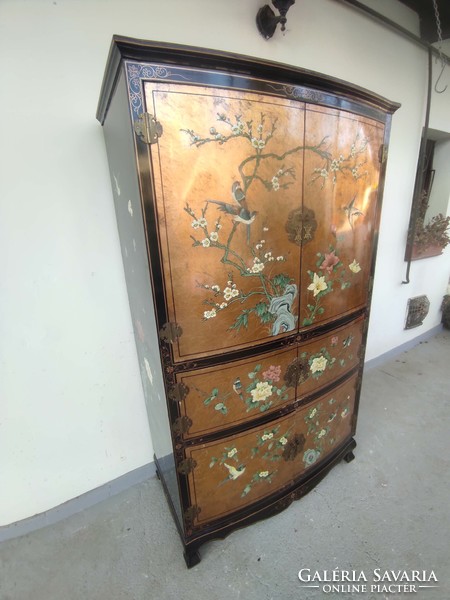 Antique Chinese furniture painted plant bird motif large gold lacquer 6 door wardrobe 726 6861