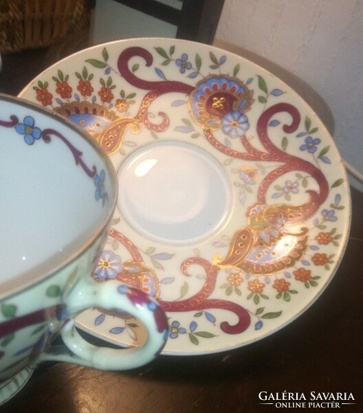 Antique art nouveau hand-painted thin porcelain tea or coffee cup + base