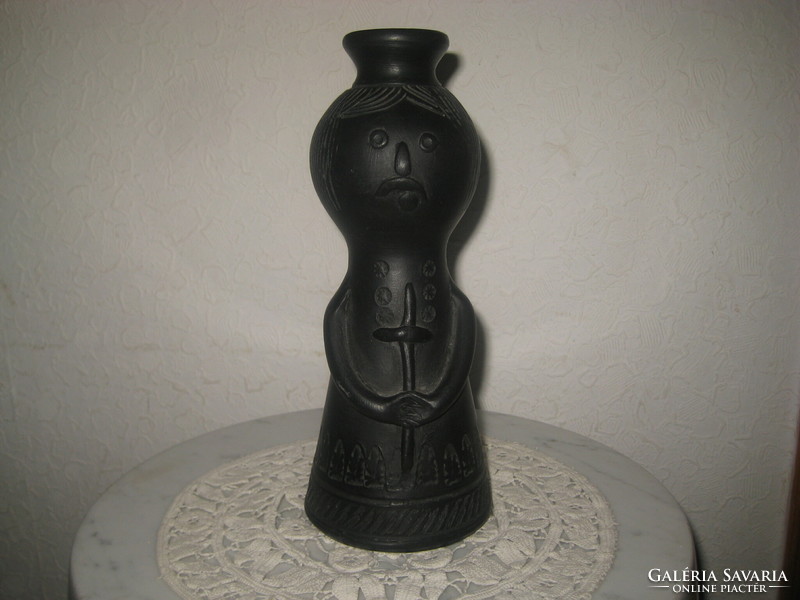 Black ceramic: monk, holding a cross, 21 cm, good condition