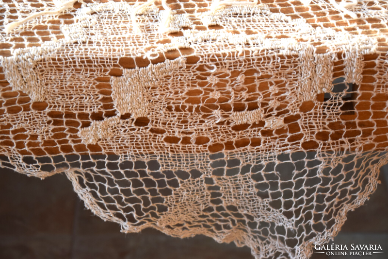 Antique Old Huge Hand Crocheted Net Fillet Lace Bedspread Tablecloth Curtain 250 x 200