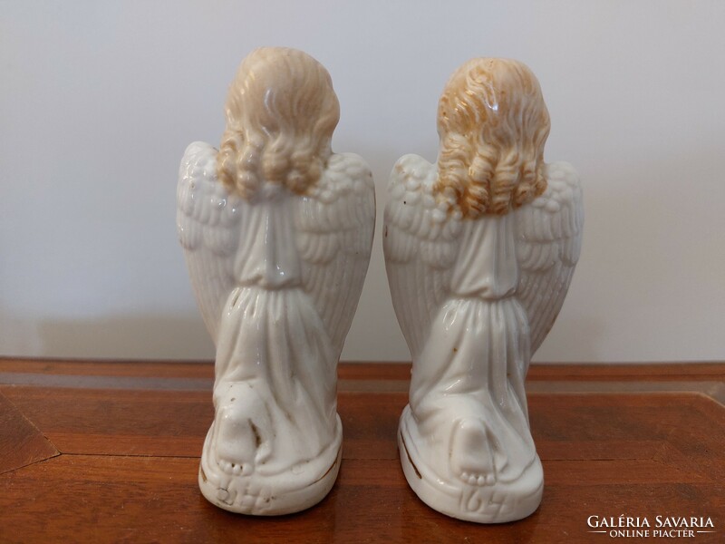 Régi porcelán angyal eozinos aranyszárnyú imádkozó angyalkák 2 db