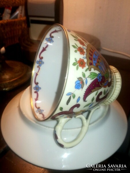 Antique art nouveau hand-painted thin porcelain tea or coffee cup + base