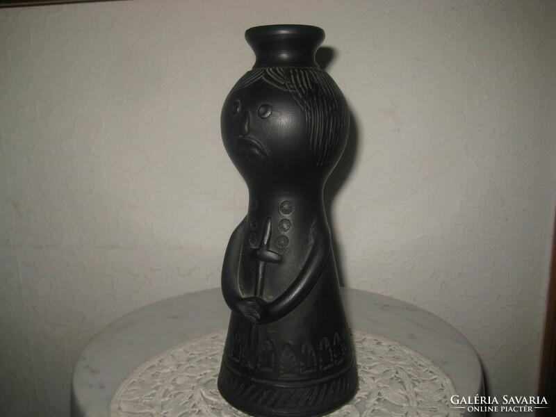 Black ceramic: monk, holding a cross, 21 cm, good condition