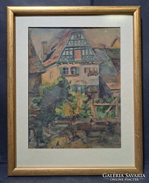 Street scene, watercolor (size with frame 27x34 cm)