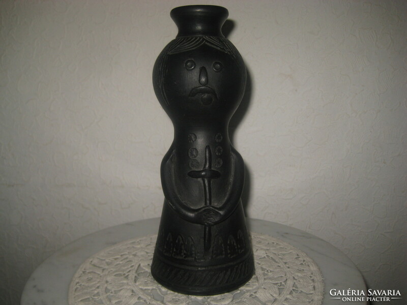 Black ceramic: monk, holding a cross, 21 cm, good condition