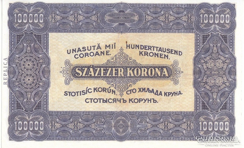 Magyarország 100000 korona / 8 pengő REPLIKA 1923 UNC