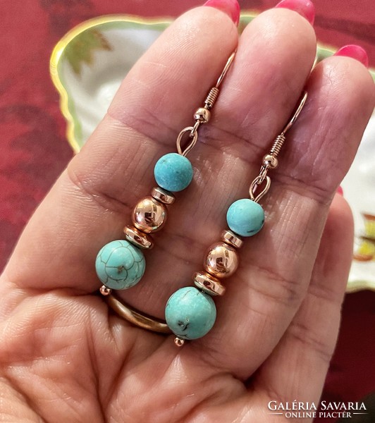 Elegant turquoise-hematite mineral earrings