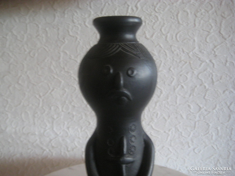 Black ceramic: monk, holding a cross, 21 cm, good condition