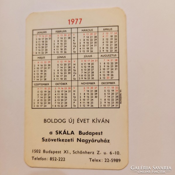 Skála kártyanaptár 1977