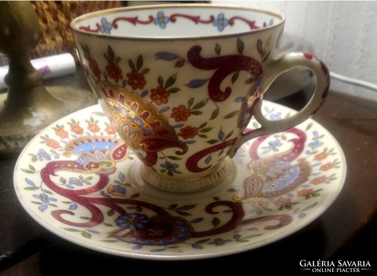Antique art nouveau hand-painted thin porcelain tea or coffee cup + base