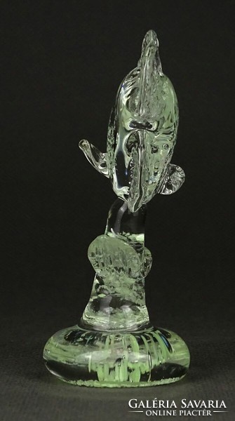 1M068 Muránoi foszforeszkáló művészi fújt üveg díszhal 8.5 cm