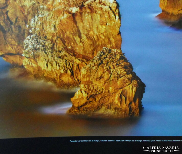 Poster 3.: Playa de la huelga, Asturias (Spain, photo; ocean, rock, rainbow)