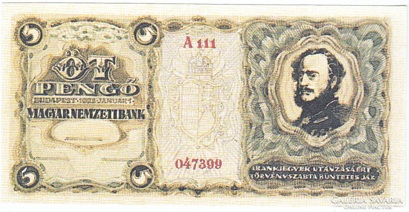 Magyarország 5 pengő TERVEZET 1928 UNC