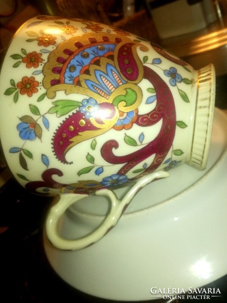Antique art nouveau hand-painted thin porcelain tea or coffee cup + base