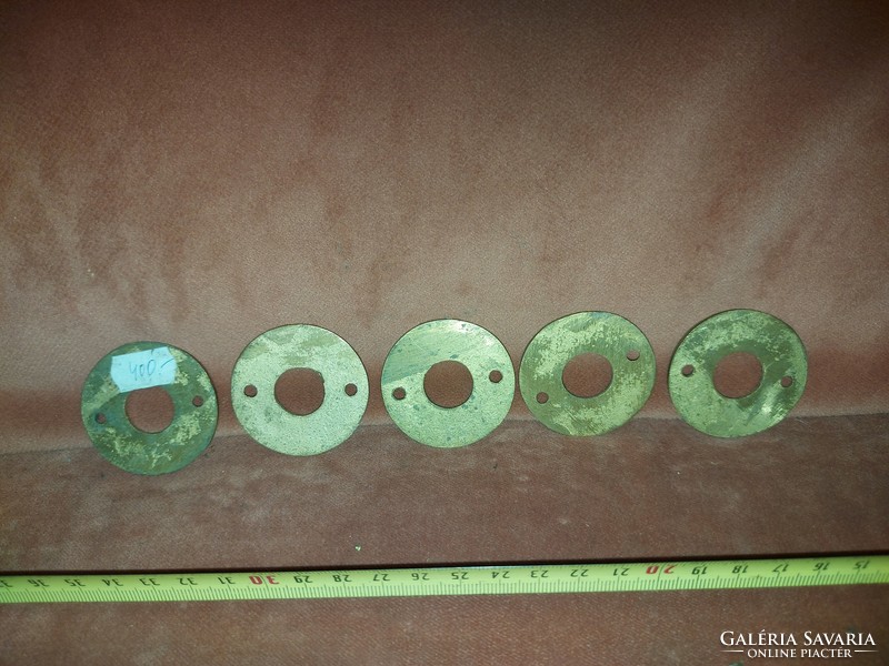 5 doorknob covers (?), Copper