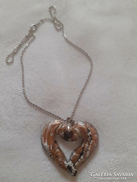 Nyaklánc szív alakú muranoi  medállal, gyűrűvel (kisméretű)