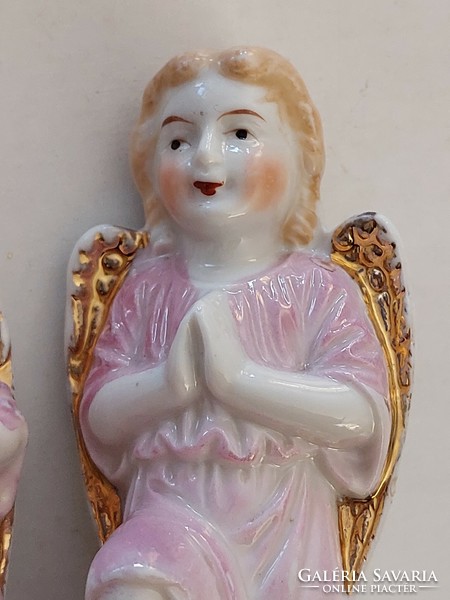 Old porcelain angel eosin gold wings praying angels 2 pcs