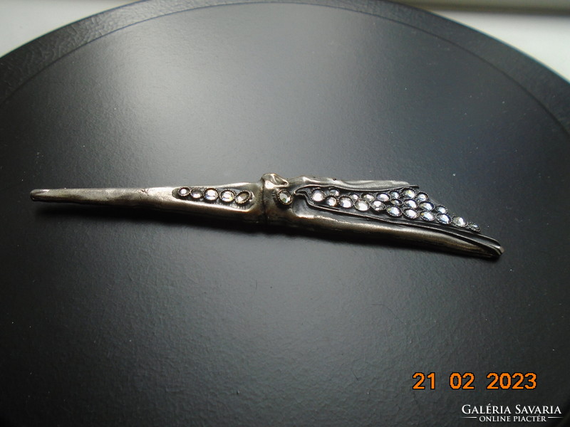 Spectacular, rare, art deco hand-made, artistic silver-plated coat pin. Brooch with polished stones