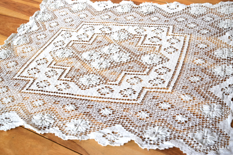 Antique old hand crocheted netting fillet lace spool lace tablecloth tablecloth centerpiece 72 x 70