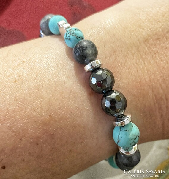 Unique turquoise-hematite-jasper mineral bracelet