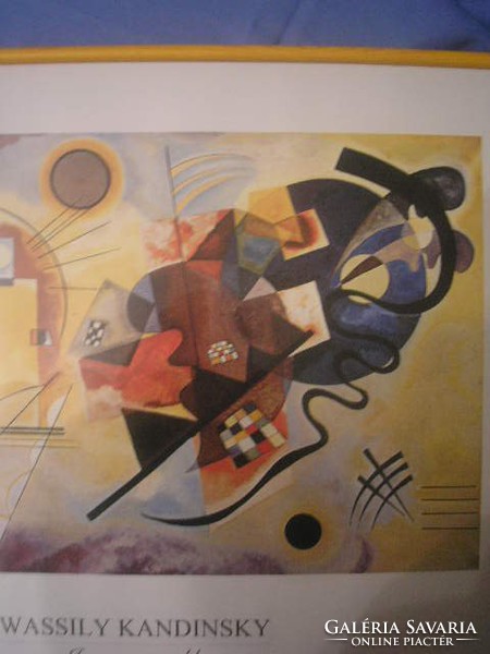N1 Vaszilij Kandinskij sárga,piros,kék című  üveglapos képe 51 X 41cm ajándékozhatóan leárazva