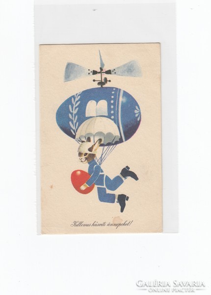 Húsvéti képeslap Retro 50-60-as évek ejtőernyős nyuszi (1)