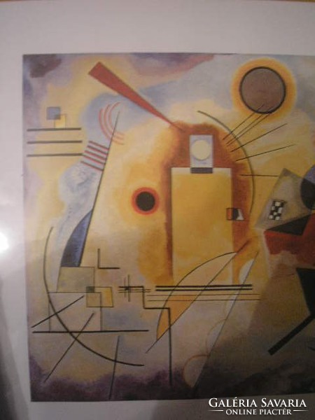 N1 Vaszilij Kandinskij sárga,piros,kék című  üveglapos képe 51 X 41cm ajándékozhatóan leárazva