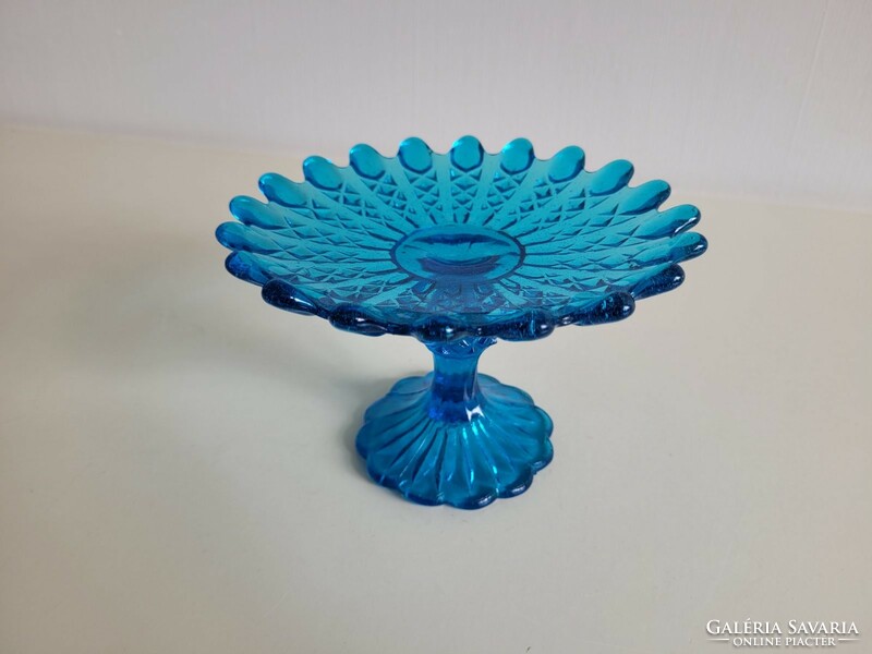 Old blue crystal glass serving bowl with base