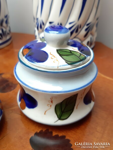 3 blue and white floral glazed spice jars with lids