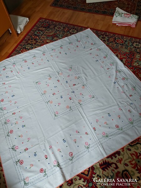 Hand-embroidered tablecloth with large folk motifs