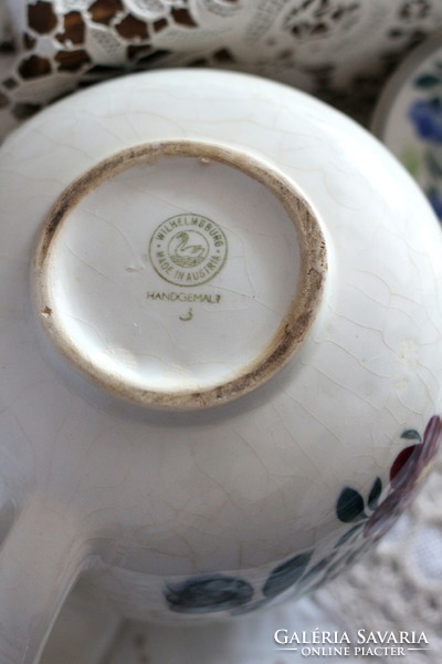 Wilhelmsburg kézzel festett, antik teás kanna, teás csésze együtt