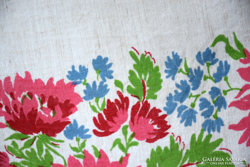 Len Vászon festett virágos vidám terítő asztalterítő abrosz 130 x 114